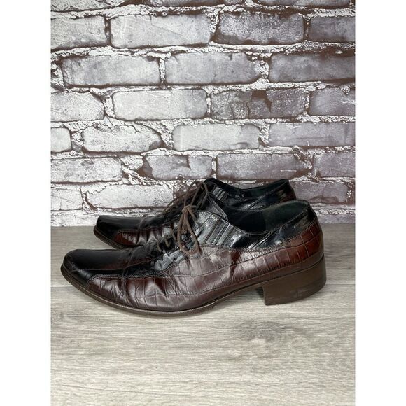 Cesare Paciotti Designer Brown Black Croc Leather Lace Dress Shoes Men 9.5C US - Picture 14 of 16
